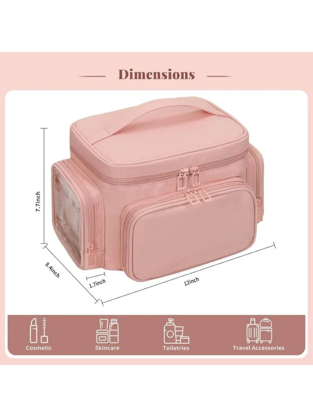 Large Portable Makeup Bag Organizer for Women | Travel Cosmetic Case with Brush